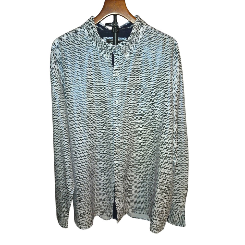 Benjamin Black Button Down Shirt Mens 2XL White Black Diamond MSWLX512BE